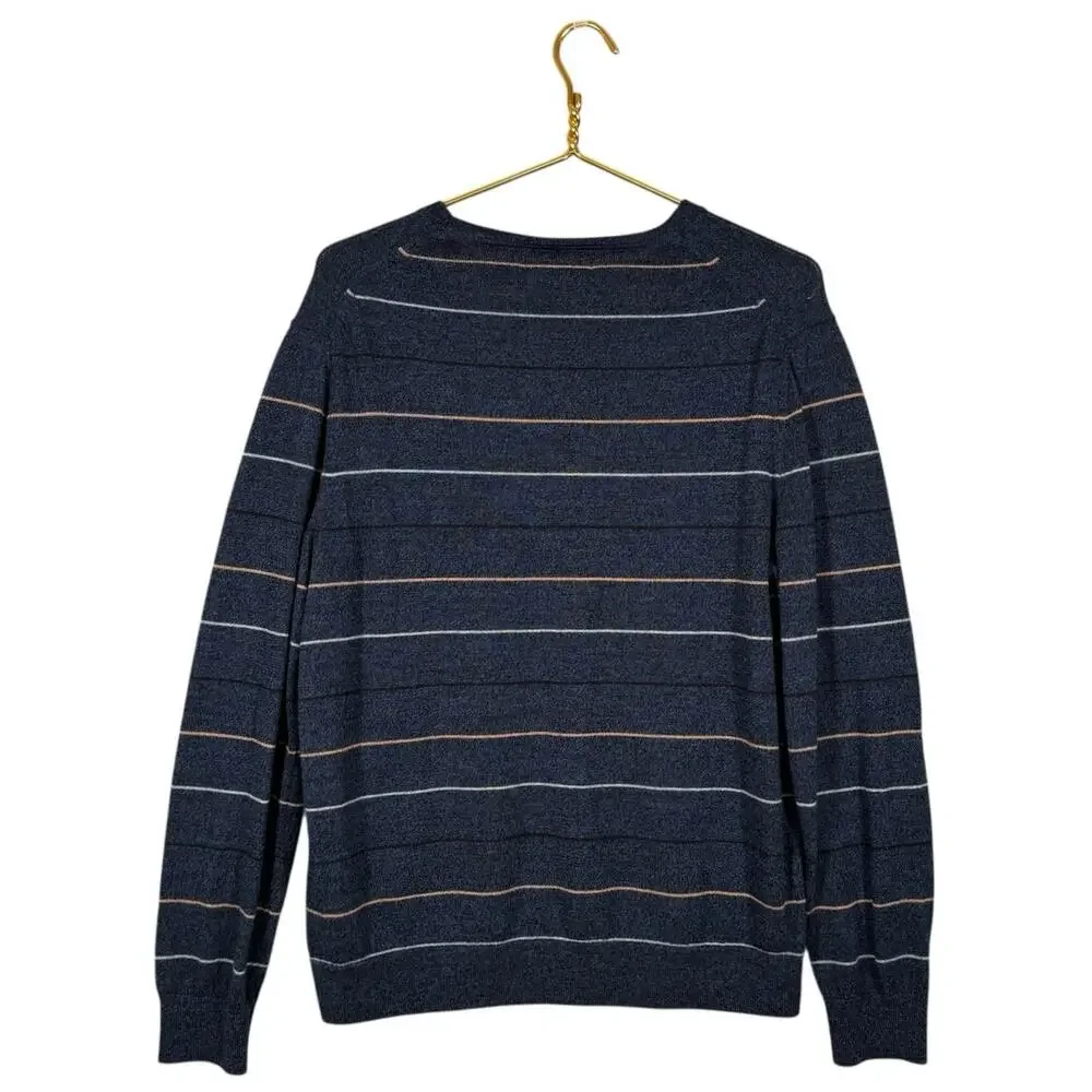 Banana Republic Merino Wool Sweater Men Large Blue Striped Crewneck Coastal Prep